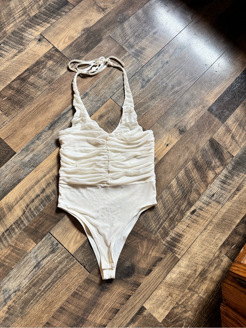 H&M Cream Ruched Halter Bodysuit